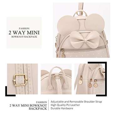 Girls Bowknot Polka Dot Cute Mini Backpack Small Daypacks Convertible Shoulder Bag Purse for Women (Khaki)