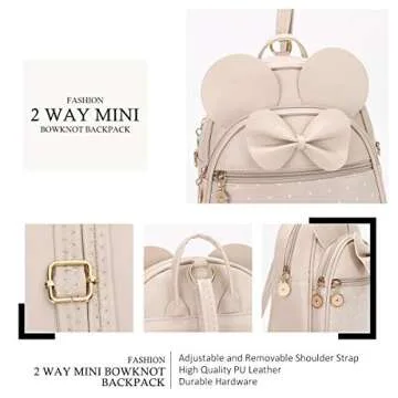 Girls Bowknot Polka Dot Cute Mini Backpack Small Daypacks Convertible Shoulder Bag Purse for Women (Khaki)