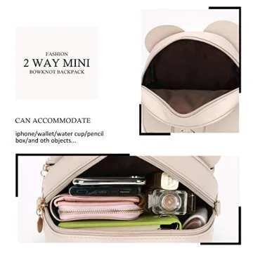 Girls Bowknot Polka Dot Cute Mini Backpack Small Daypacks Convertible Shoulder Bag Purse for Women (Khaki)