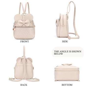 Girls Bowknot Polka Dot Cute Mini Backpack Small Daypacks Convertible Shoulder Bag Purse for Women (Khaki)