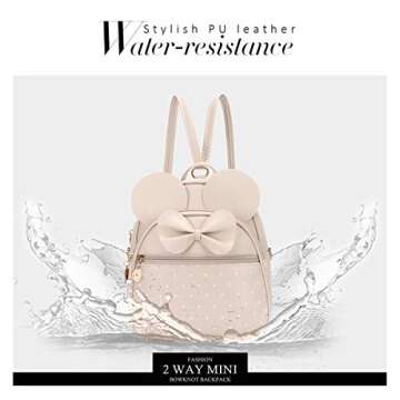 Girls Bowknot Polka Dot Cute Mini Backpack Small Daypacks Convertible Shoulder Bag Purse for Women (Khaki)