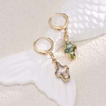 Nature Pearl Cross Earrings Freshwater Beachy Pearl Cross earrings Elegant Christian Baroque Pearl J...