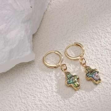 Nature Pearl Cross Earrings Freshwater Beachy Pearl Cross earrings Elegant Christian Baroque Pearl Jewelry Gifts (green)