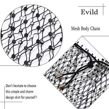 Evild Women Mesh Rhinestone Body Chain Glitter Elastic Belly Skirt Sparkly Party Waist Chain Statement Belly Chain