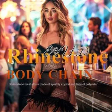 Evild Women Mesh Rhinestone Body Chain Glitter Elastic Belly Skirt Sparkly Party Waist Chain Statement Belly Chain