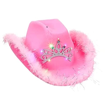 LXXIASHI Pink Cowgirl Hat for Women,Rhinestone Cowboy Hat with Tiara for Halloween Dress-Up Parties ...