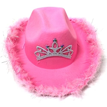 LXXIASHI Pink Cowgirl Hat with Tiara for Women
