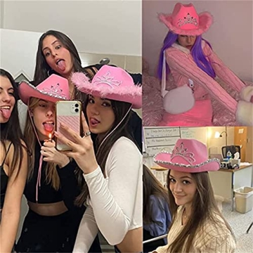 LXXIASHI Pink Cowgirl Hat with Tiara for Women