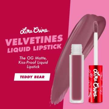 Lime Crime Velvetines Liquid Matte Lipstick, Teddy Bear - Lilac Brown - Long-Lasting Velvety Matte L...