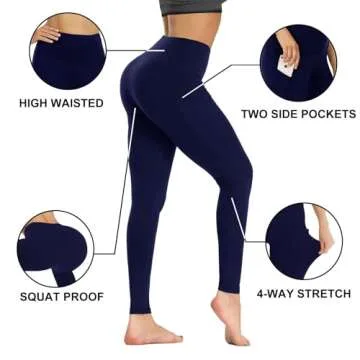 GAYHAY Leggings with Pockets for Women - 19" / 25" Yoga Pants High Waist Tummy Control Compression for Workout Navy Blue