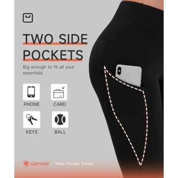 GAYHAY Leggings with Pockets for Women - 19" / 25" Yoga Pants High Waist Tummy Control Compression for Workout Navy Blue