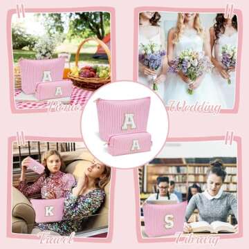 Travel Toiletry Bag - Cute Pink Makeup Bag for Women, Initial, Small, Travel Size - Gifts