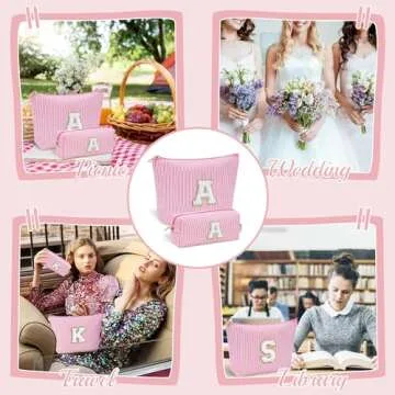 Travel Toiletry Bag - Cute Pink Makeup Bag for Women, Initial, Small, Travel Size - Gifts