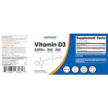 Nutricost Vitamin D3 5,000 IU, 240 Softgels - Non-GMO and Gluten Free Vitamin D