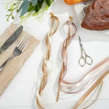 DINDOSAL Champagne Gold Ribbon 3/8" Double Face Satin Ribbon 6 Rolls Assortment Thin Champagne Ribbon for Crafts Silk Ribbon for Wedding Baby Shower Decoration Gift Wrapping Invitation - 60Yards