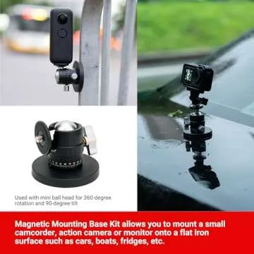 PROfezzion Magnetic Mount for GoPro, Strong Manget Base with Detachable 360° Rotation Ball Head for GoPro Hero 13/12/11/10/9/8/7/6, DJI Osmo Action 5/4/3/2, Insta360 X4/X3/Ace/Ace Pro Action Cameras