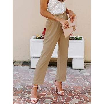NIMIN High Waisted Pants for Women Loose Summer Business Casual Outfits Comfy Cotton Linen Pants Pap...