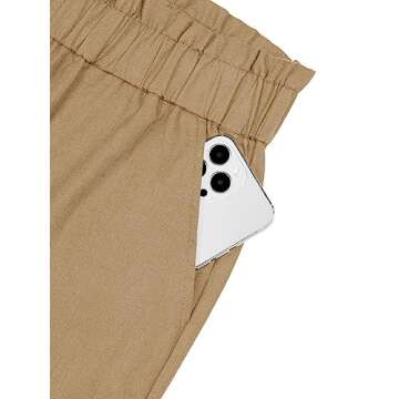 NIMIN High Waisted Pants for Women Loose Summer Business Casual Outfits Comfy Cotton Linen Pants Paper Bag Ankle Work Pants with Pockets Khaki Large