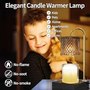 Candle Warmer Lamp, Candle Lamp Wax Warmer Heating Lamp, Timer & Dimmer 7-Levels, Fits Cup Jar Candles, Candle Top Melting, Crystal Candle Heater Lamp for Scented Wax, Elegant Home Decor, Black Glass