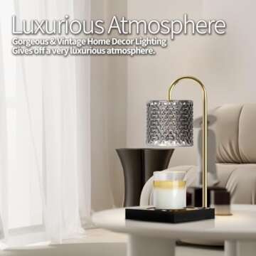 Candle Warmer Lamp, Candle Lamp Wax Warmer Heating Lamp, Timer & Dimmer 7-Levels, Fits Cup Jar Candles, Candle Top Melting, Crystal Candle Heater Lamp for Scented Wax, Elegant Home Decor, Black Glass