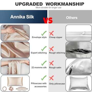 ANNIKA SILK 100% Mulberry Silk Pillow Case for Hair and Skin - 22 Momme 6A Queen Size (20" x 30") Silk Pillow and Sleep Mask Set with Small and Big Hair Tie (Taupe)