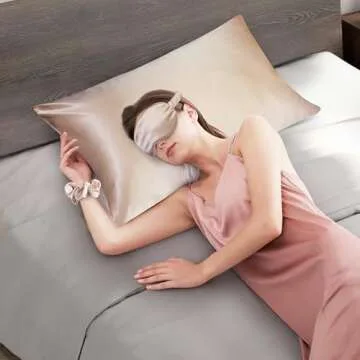 ANNIKA SILK 100% Mulberry Silk Pillow Case for Hair and Skin - 22 Momme 6A Queen Size (20" x 30") Silk Pillow and Sleep Mask Set with Small and Big Hair Tie (Taupe)