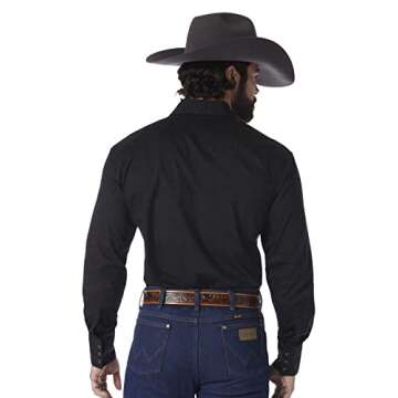 Wrangler Mens Sport Western Basic Two Pocket Long Sleeve Snap Shirt, Black, X-Large