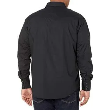 Wrangler Mens Sport Western Basic Two Pocket Long Sleeve Snap Shirt, Black, X-Large