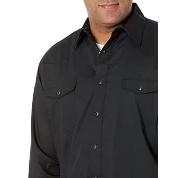 Wrangler Mens Sport Western Basic Two Pocket Long Sleeve Snap Shirt, Black, X-Large
