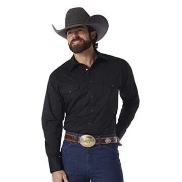Wrangler Mens Sport Western Basic Two Pocket Long Sleeve Snap Shirt, Black, X-Large