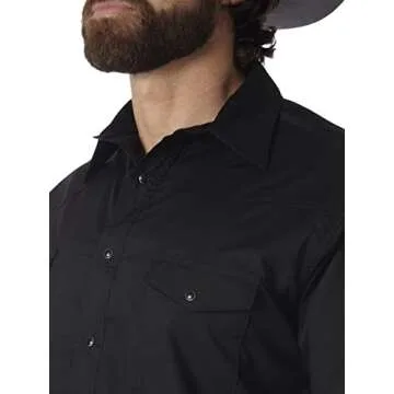 Wrangler Mens Sport Western Basic Two Pocket Long Sleeve Snap Shirt, Black, X-Large