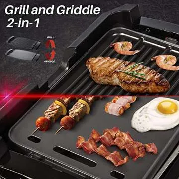 Secura Smokeless Indoor Grill 1800-Watt Electric Griddle with Reversible 2 in 1 Grill and Griddle Pl...