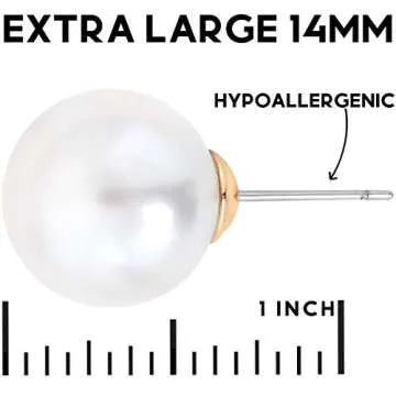 Large Faux Pearl Stud Earrings for Women, Oversized Style