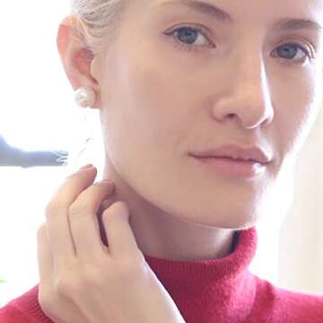 Large Faux Pearl Stud Earrings for Women, Oversized Style