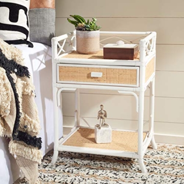 SAFAVIEH Home Collection Rumi White and Natural Rattan Nightstand