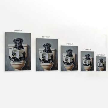 A Black Labrador Dog Sitting on The Clean White Toilet, Reading A Newspaper Canvas Painting Wall Art...