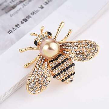 Elegant Honey Bee Brooch Pin – Crystal and Pearl Fashion Jewelry