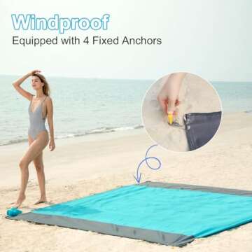 ISOPHO Beach Blanket, 79''×83'' Picnic Blankets Waterproof Sandproof for 4-7 Adults, Oversized Lightweight Beach Mat, Portable Picnic Mat, Sand Proof Mat for Travel, Camping, Hiking, Packable w/Bag