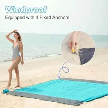 ISOPHO Beach Blanket, 79''×83'' Picnic Blankets Waterproof Sandproof for 4-7 Adults, Oversized Lightweight Beach Mat, Portable Picnic Mat, Sand Proof Mat for Travel, Camping, Hiking, Packable w/Bag