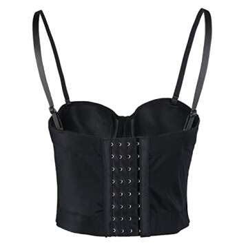 ELLACCI PU Leather Bustier Crop Top Gothic Punk Push Up Women's Corset Top Bra Black Small