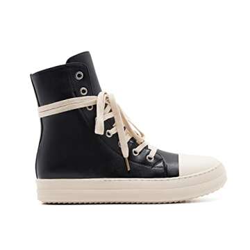 AmoreParis Fashion High Top Sneakers for Women Lace Up Canvas Shoes with Zipper Comfort Platform Wal...