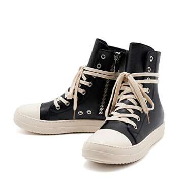 AmoreParis Fashion High Top Sneakers for Women Lace Up Canvas Shoes with Zipper Comfort Platform Walking Shoes Black