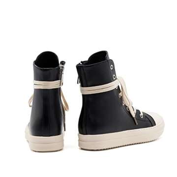 AmoreParis Fashion High Top Sneakers for Women Lace Up Canvas Shoes with Zipper Comfort Platform Walking Shoes Black