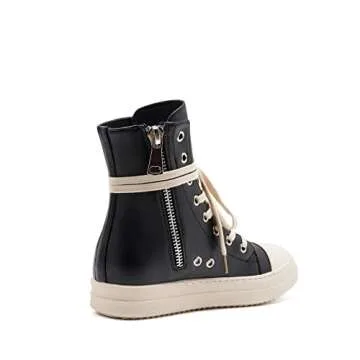 AmoreParis Fashion High Top Sneakers for Women Lace Up Canvas Shoes with Zipper Comfort Platform Walking Shoes Black