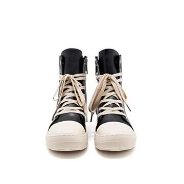 AmoreParis Fashion High Top Sneakers for Women Lace Up Canvas Shoes with Zipper Comfort Platform Walking Shoes Black