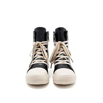 AmoreParis Fashion High Top Sneakers for Women Lace Up Canvas Shoes with Zipper Comfort Platform Walking Shoes Black