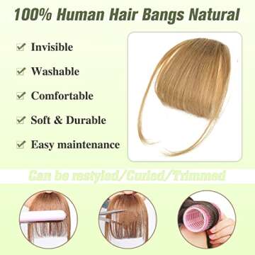 WECAN Clip in Bangs 100% Human Hair Extensions Blonde bangs hair clip Fringe with Temples Wigs for W...