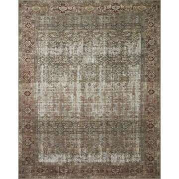 Loloi Amber Lewis Georgie Collection GER-07 Moss/Salmon 5'-0" x 7'-6", .19" Pile Height, Area Rug