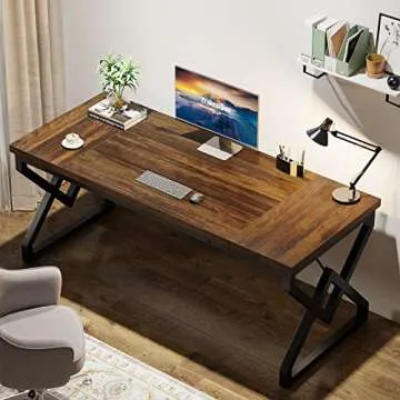 Tribesigns 63-inch Executive Desk, Large Home Office Computer Desk with Extra Thick Wooden Tabletop and Metal Frame, Modern Simple Workstation Writing Table Study Desk for Home Office, Vintage Brown