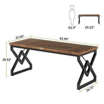 Tribesigns 63-inch Executive Desk, Large Home Office Computer Desk with Extra Thick Wooden Tabletop and Metal Frame, Modern Simple Workstation Writing Table Study Desk for Home Office, Vintage Brown